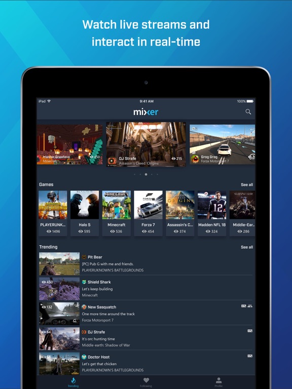 Screenshots of Mixer – Interactive Live Streaming for iPad