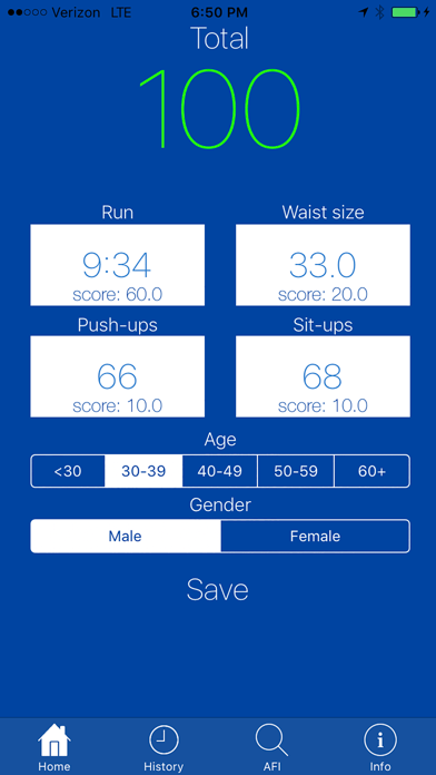 PFT Scores iPhone screenshot 1 - Health & Fitness app