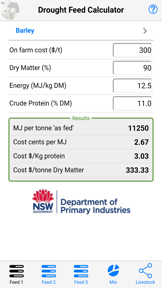 Drought Feed Calculator screenshot