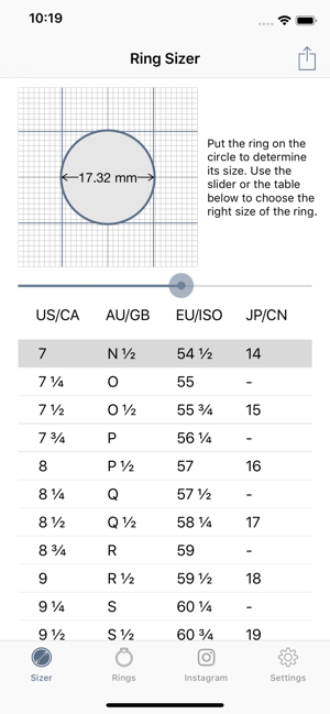 Ring Settings Chart