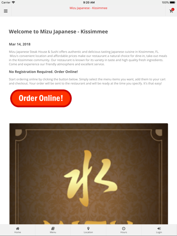 Mizu Japanese Kissimmee iPad screenshot 1 - Food & Drink app
