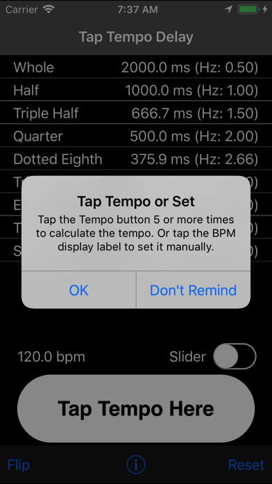 Screenshot #1 pour Tap Delay & Tempo Calculator