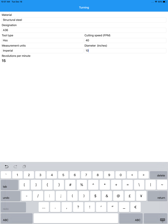 Screenshot #4 pour Lathe RPM Calculator