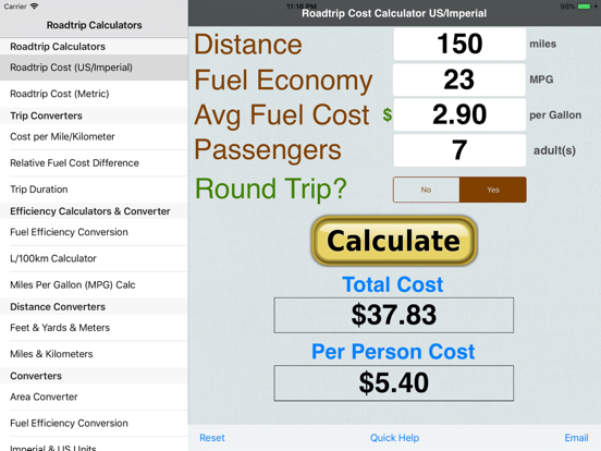 Screenshot #4 pour Roadtrip Gas Cost Calculator
