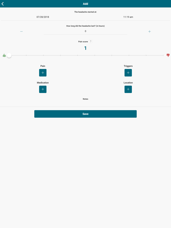 Migraine and headache diary iPad screenshot