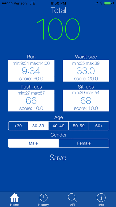 PFT Scores iPhone screenshot 2 - Health & Fitness app