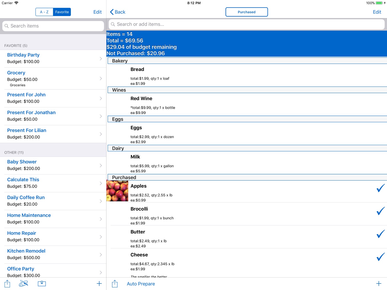 Smart Shopping List A LA CARTE ipad screenshot 1