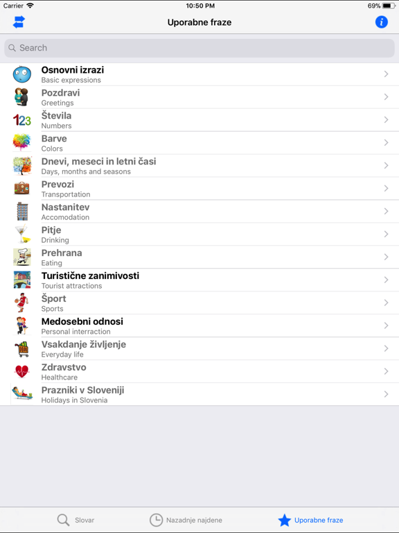 Eng-Slo dictionary iPad screenshot