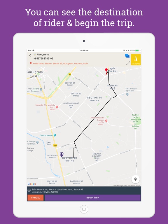 iPad Image of PickCab Driver