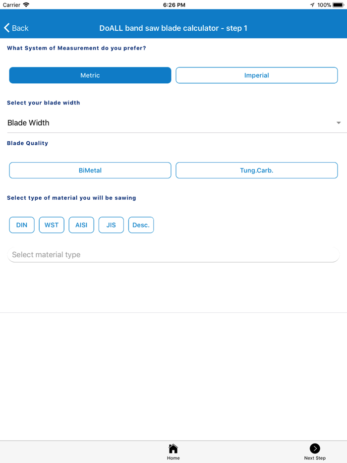 DoALL band saw calculator