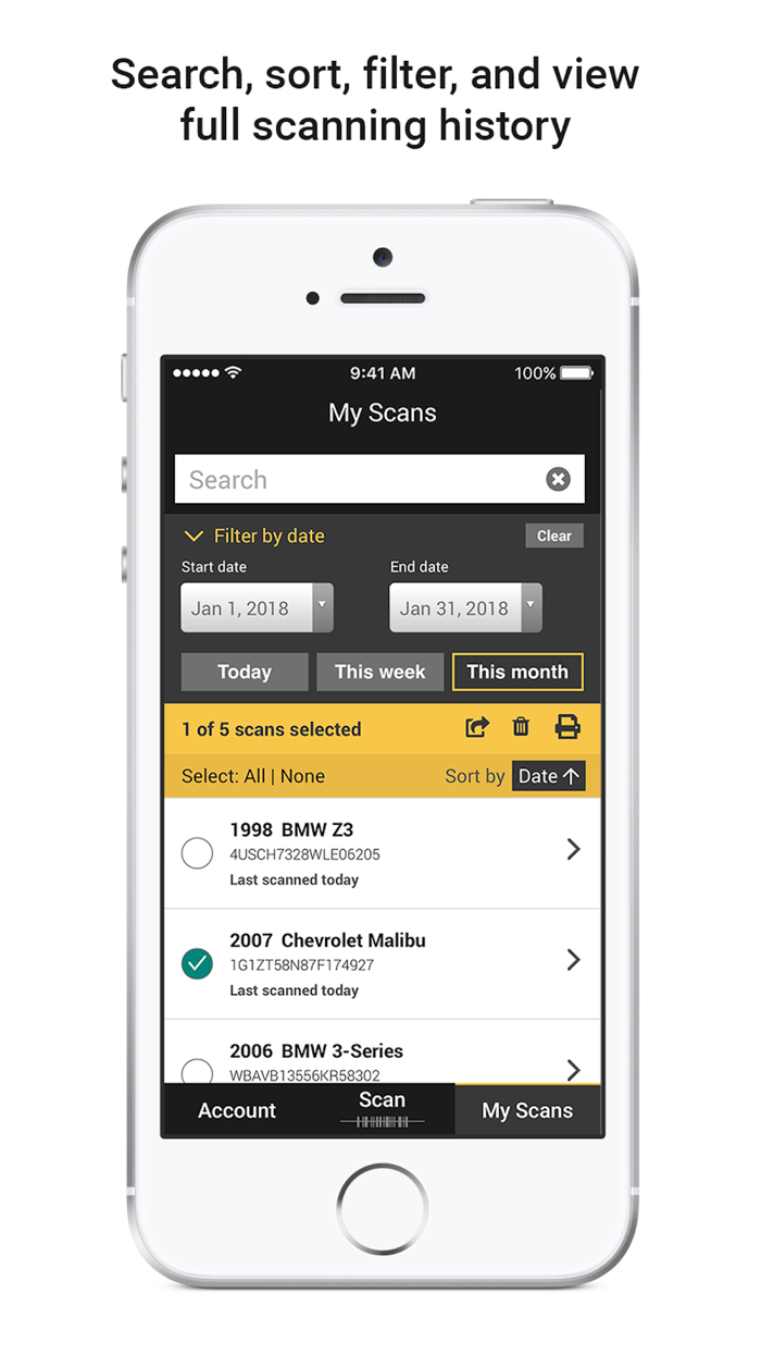 Fleet VIN scan and manage