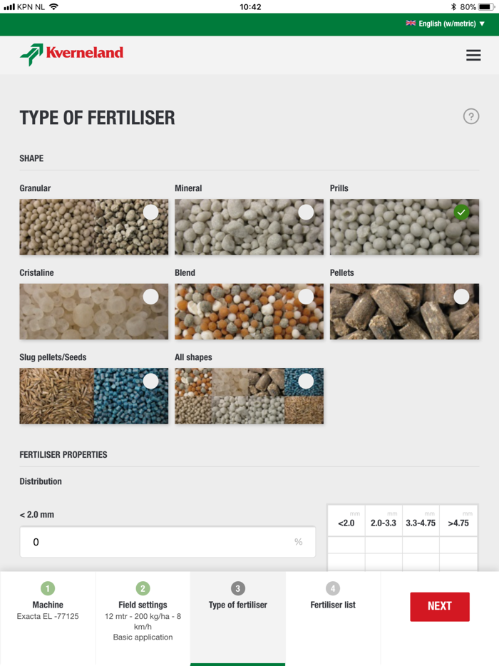 Kverneland Spreading Charts