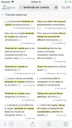 Captura de pantalla de Diccionario Linguee en iPhone 4