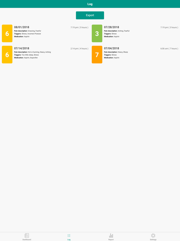 My Pain Log iPad screenshot