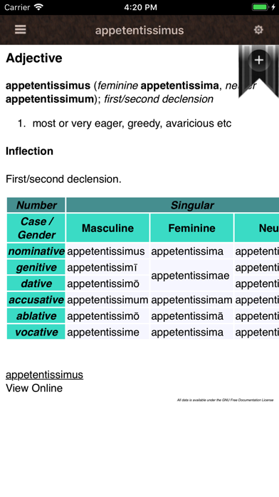 Latin Lexicon Dictionary Screenshot