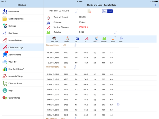 iClimbed iPad screenshot
