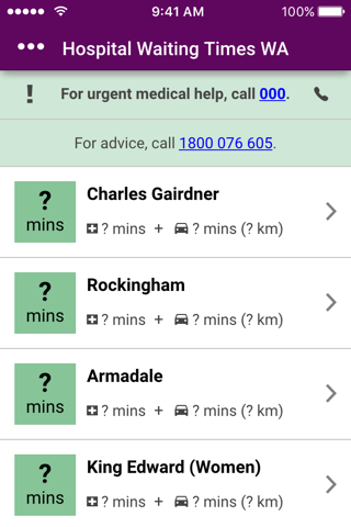 WA Emergency Waiting Times screenshot 2