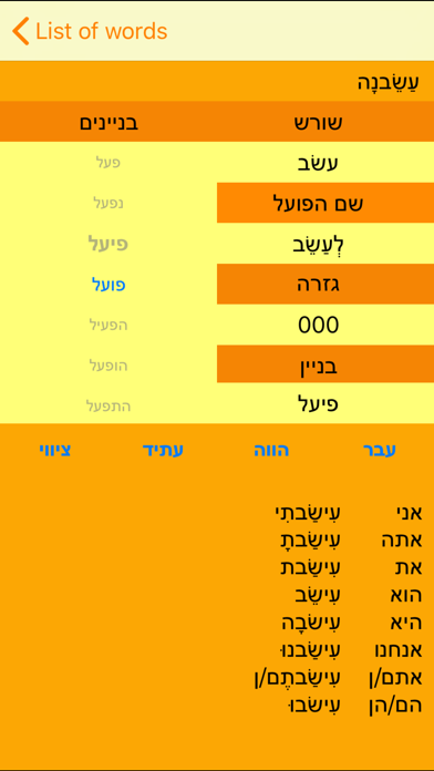 Hebrew Verbs Mobile Screenshot