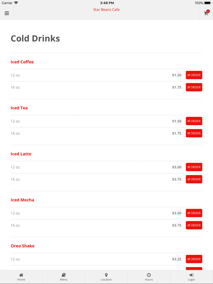 Star Beans Cafe App Orders