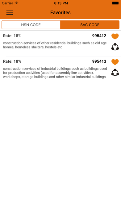 GST HSN SAC Rate & Code finder screenshot