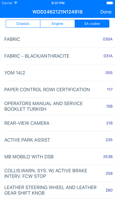 VIN decoder for Mercedes Benz Screenshot