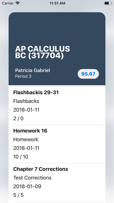 FCPS GradeView app screenshot 2