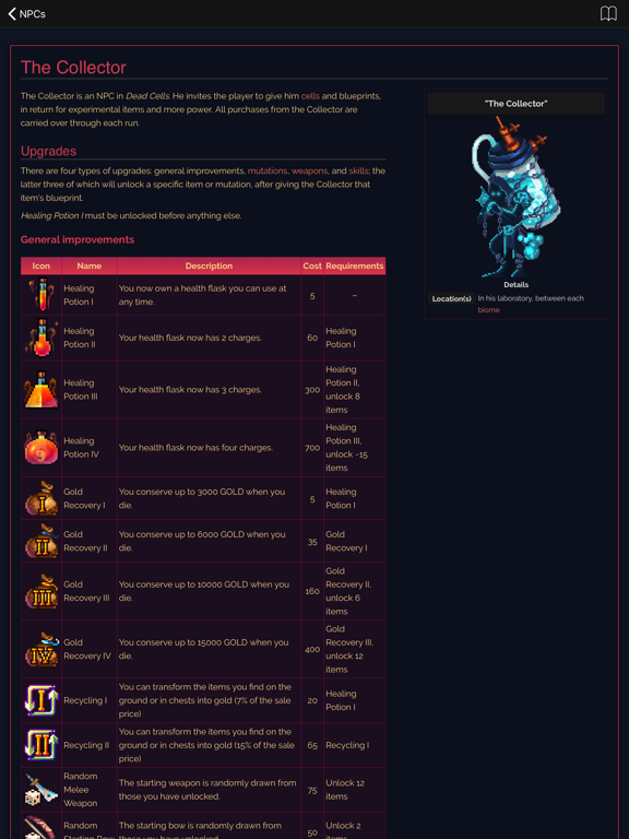 Wiki for Dead Cells iPad screenshot 9 - Reference app