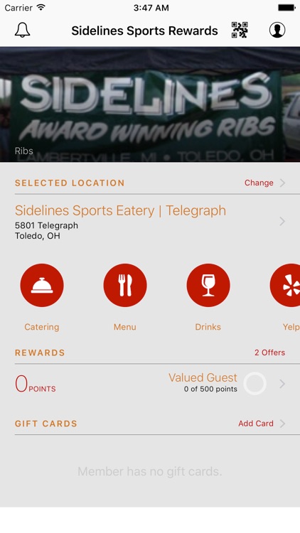 Sidelines VIP Rewards club.