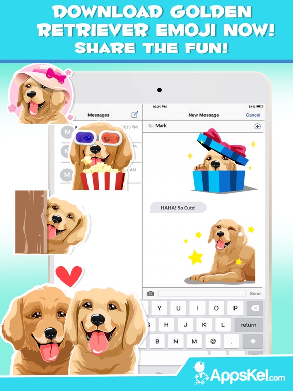 Golden Retriever Dog Emoji iPad screenshot 5 - Entertainment app