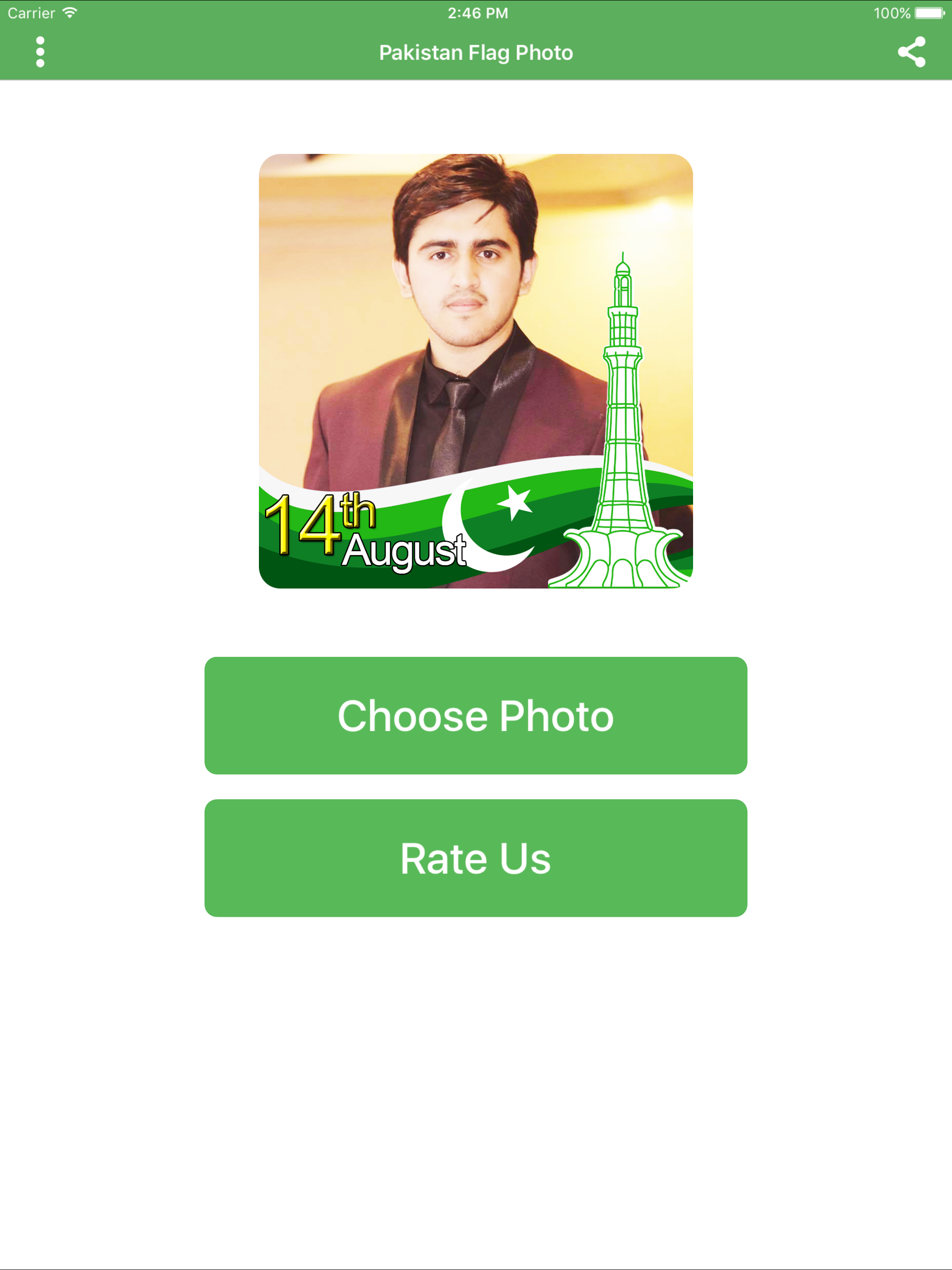 Pakistan 14 August Flag Face Photo Frame Maker