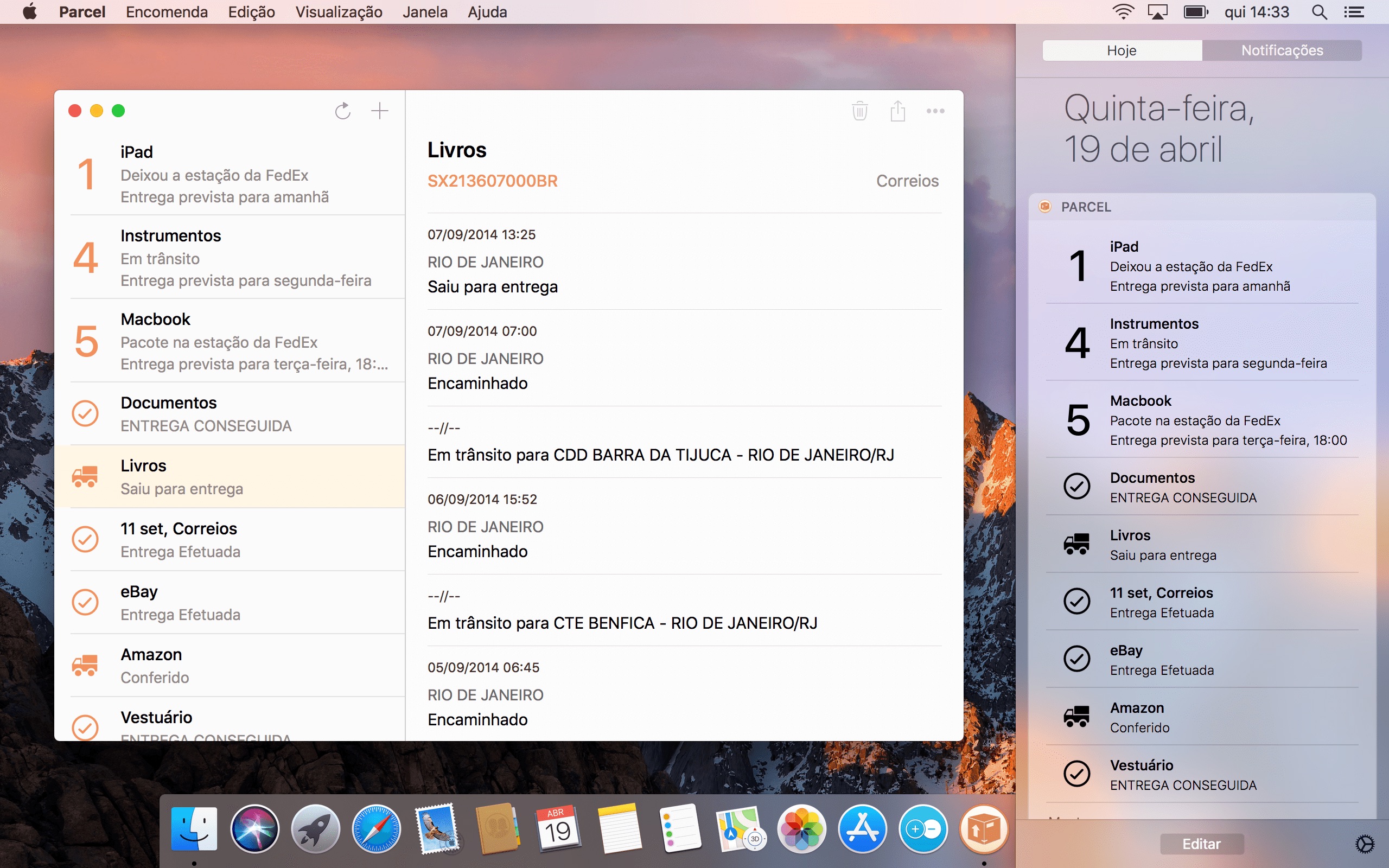 Screenshot do app Parcel