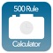 500 Rule Calculator is a useful tool for photographers who need to calculate proper exposure time for star photography and avoiding unnecessary light trails