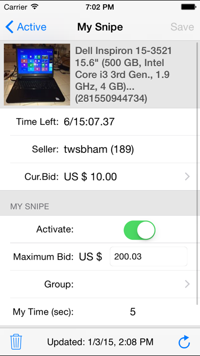 Myibidder Auction Bid Sniper for eBay PPS Screenshot 3
