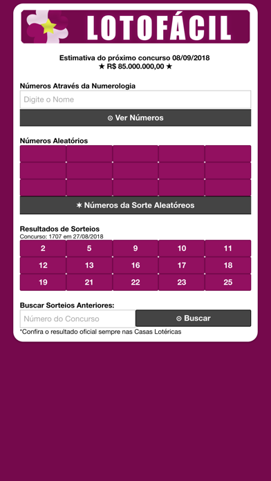Screenshot #1 pour Lotofácil Gerador de Números