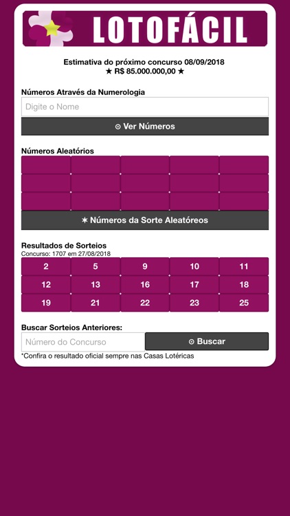 Lotofácil Gerador de Números