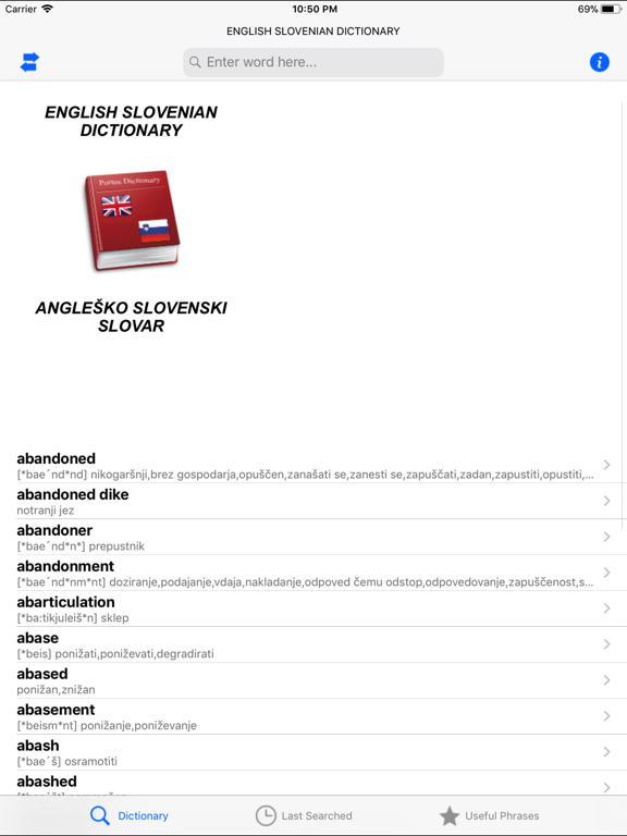 Eng-Slo dictionary iPad screenshot
