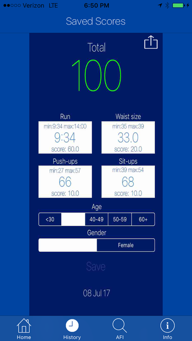 PFT Scores iPhone screenshot 3 - Health & Fitness app