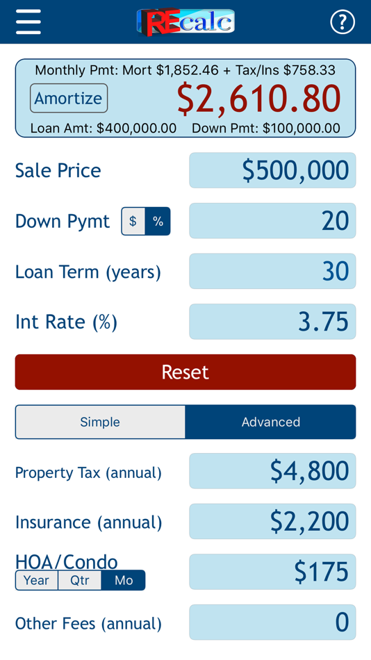 #4. RE CALC Real Estate Calculator (iOS) 由: CSA Ventures