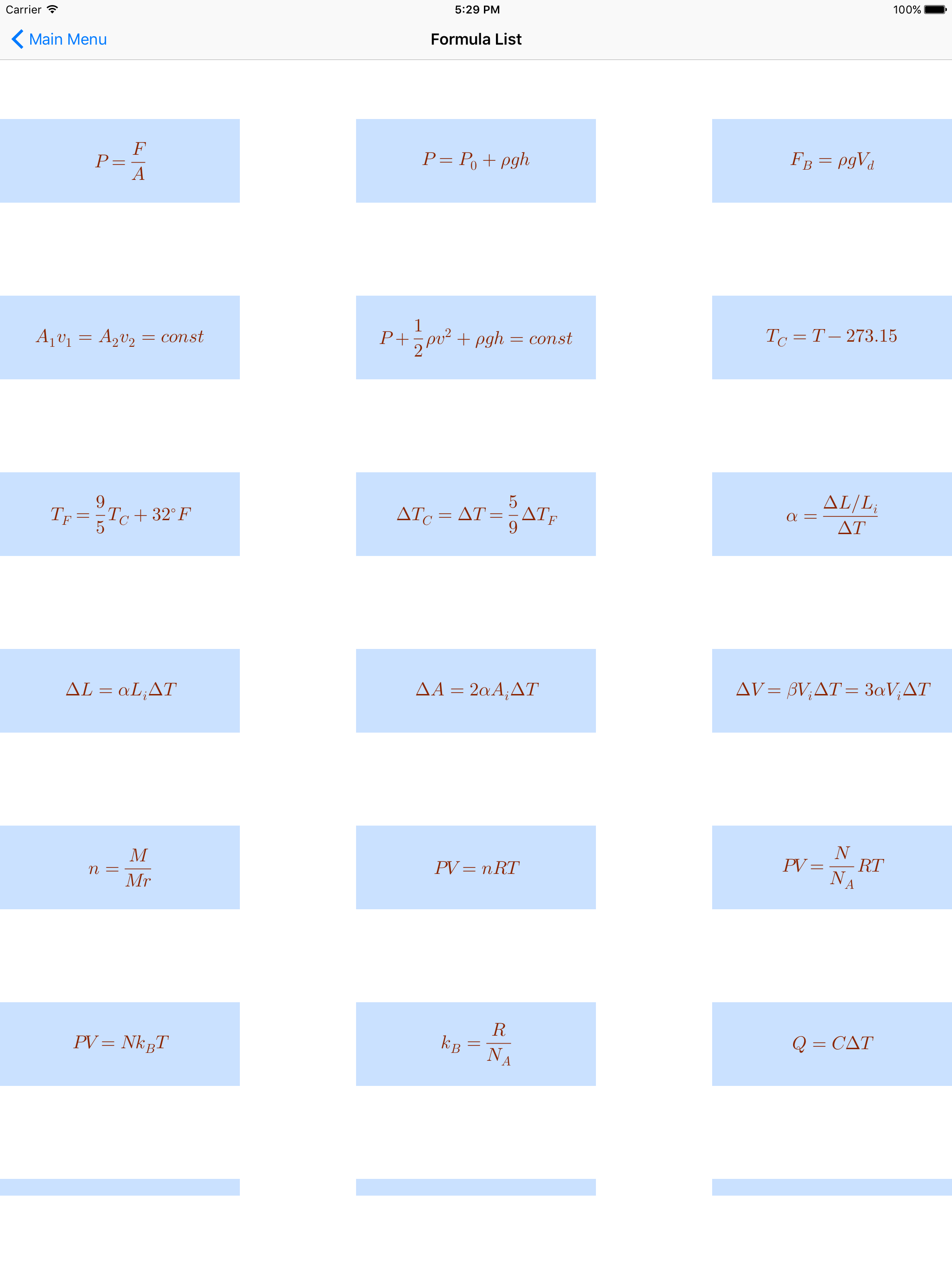 Thermodynamics Formulas