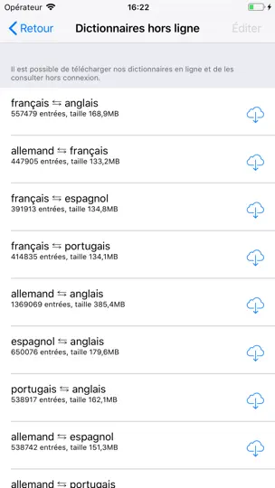 Capture d'écran de Dictionnaire Linguee sur iPhone 5