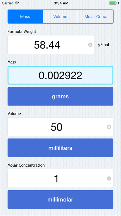 Molarity Calculator Screenshot