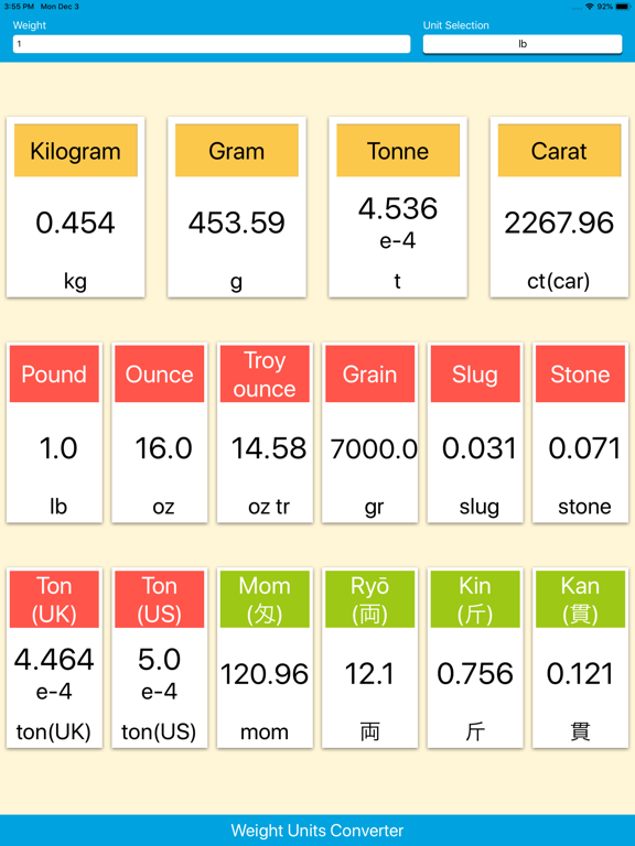 Weight Units Converter iPad screenshot