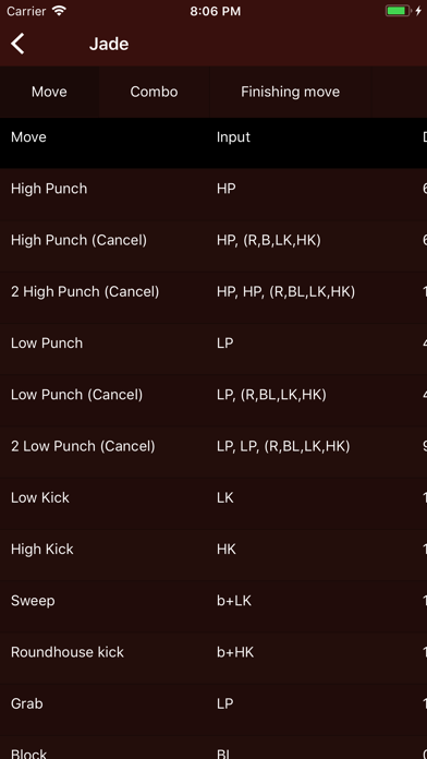 Screenshot #2 pour UMK3 Frame Data