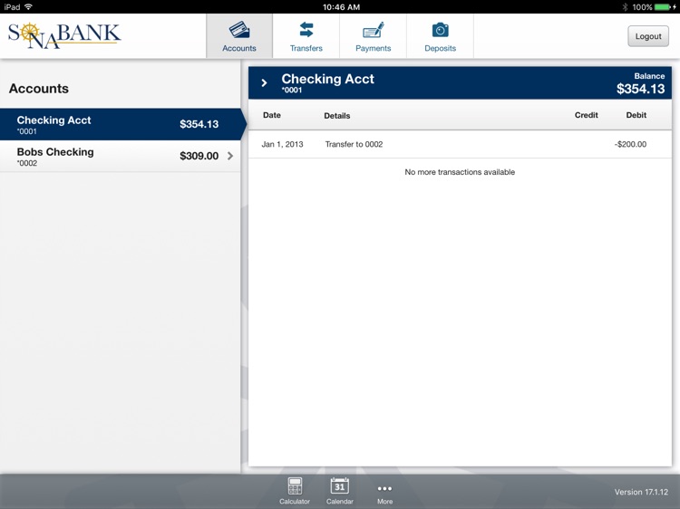 Sonabank Mobile Banking for iPad