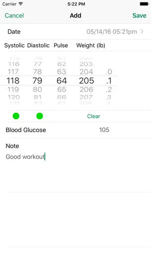 Captura de pantalla de IBP Blood Pressure en iPhone 5