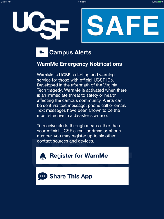 UCSF Safe iPad screenshot