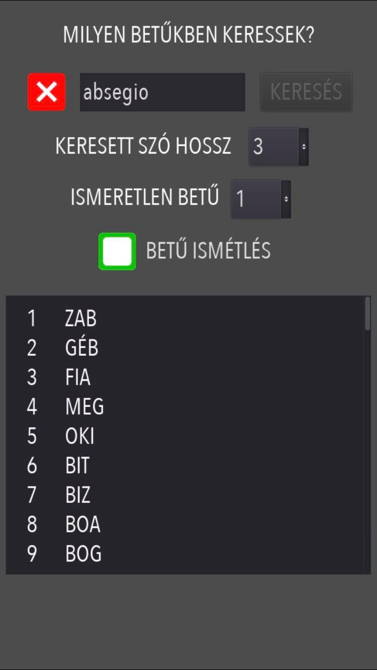 Szó kereső - Anagram