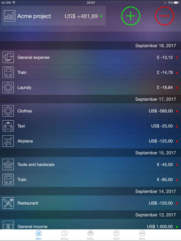 Live Expenses iPad screenshot 1 - Finance app