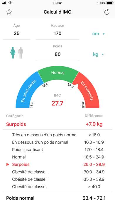 Calcul d'IMC Contrôle du poids Calcul d'IMC Contrôle du poids
