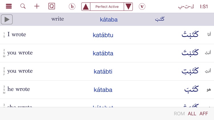 Arabic Conjugation Chart